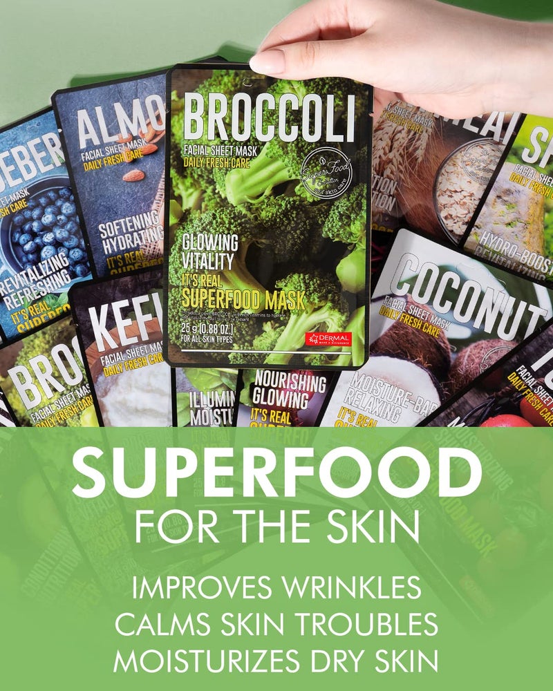 DERMAL Super Food Face Masks Skincare- 12 Pack Facial Sheet Mask for a Glowing Refreshing Skin- Moisturizing Sheet Masks for Face Enriched with Natural Ingredients for All Skin Types - Image 3